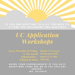 UC Workshops every Thursday and Friday in September